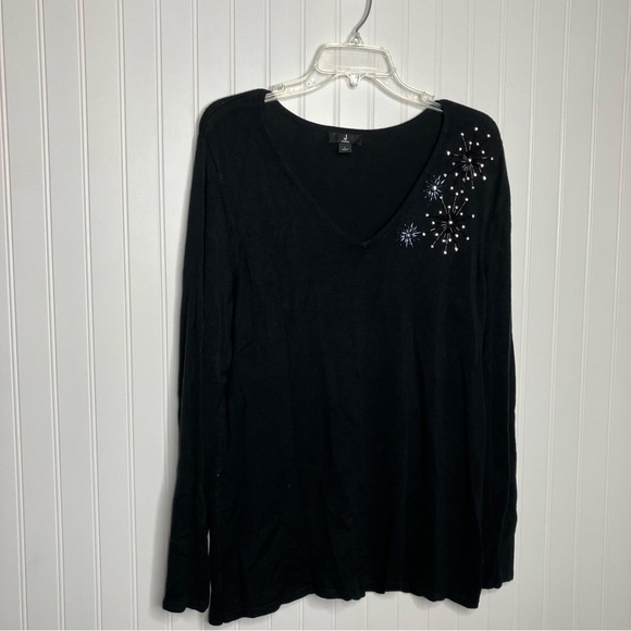 Jason Wu Knit Top Large Black Headed Festive Party Holiday New Years V-neck - Picture 1 of 7